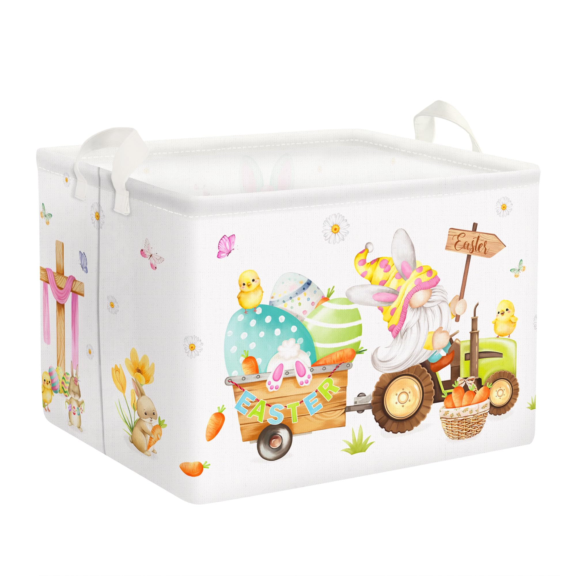 Clastyle Baby Gift Easter Basket Empty Easter Bunny Carrot Egg Cross Gnome Shelf Basket Tractors Butterfly Daisy Flower Kid Bin